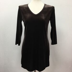 Susan Graver Women's Top XX-Small XXS Brown Velour V-Neck